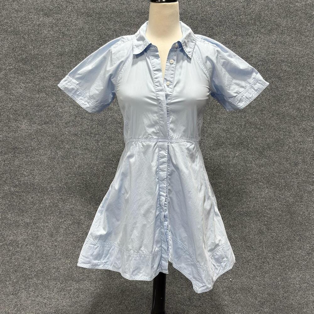 A.L.C. Dress Womens 0 Blue Short Sleeve Collared Belted Shirt Dress Mini Cotton
